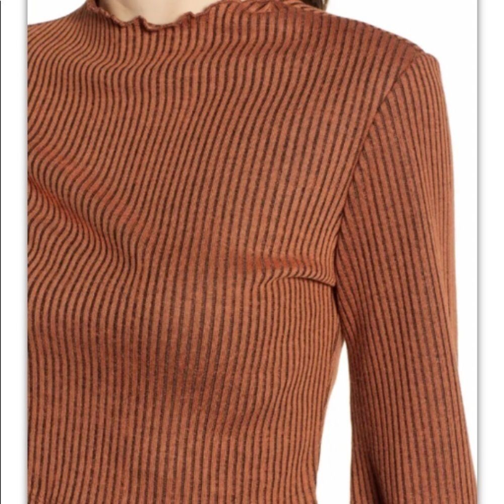 Mimi chica puff sleeve rib crop brown top Size Large 8953 Pullover Casual - Picture 3 of 11